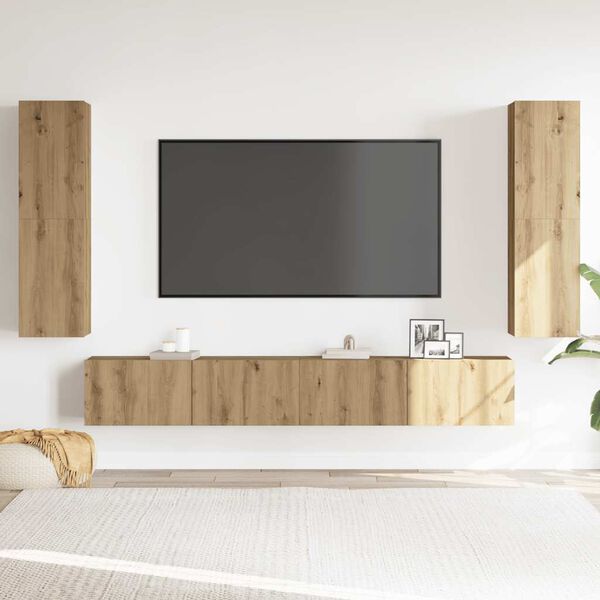 vidaXL Muebles de TV de pared 4 uds madera ingenier&iacute;a roble artesanal
