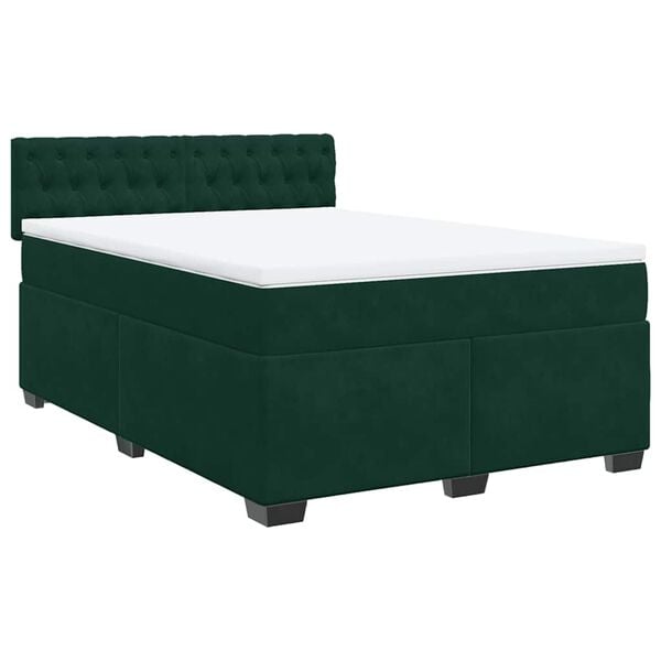 vidaXL Cama box spring con colch&oacute;n terciopelo verde oscuro 160x200 cm