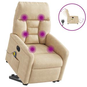 vidaXL Sill&oacute;n masaje el&eacute;ctrico reclinable elevable tela crema