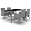 vidaXL Set de comedor de jard&iacute;n 5 pzas rat&aacute;n sint&eacute;tico vidrio gris