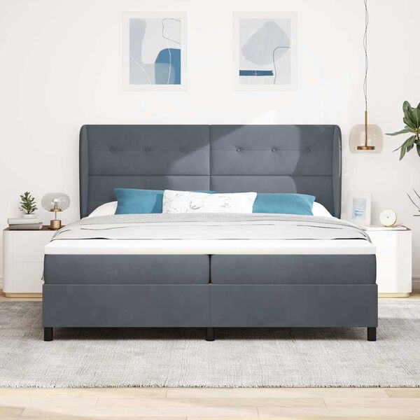 vidaXL Cama tipo Box Spring Gris oscuro 200 x 200 cm Poli&eacute;ster