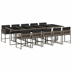vidaXL Set de comedor de jard&iacute;n 11 pzas y cojines rat&aacute;n sint&eacute;tico gris