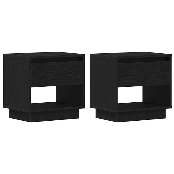 vidaXL Mesita de Noche con caj&oacute;n 2 pcs Roble Negro 45 x 34 x 44 cm