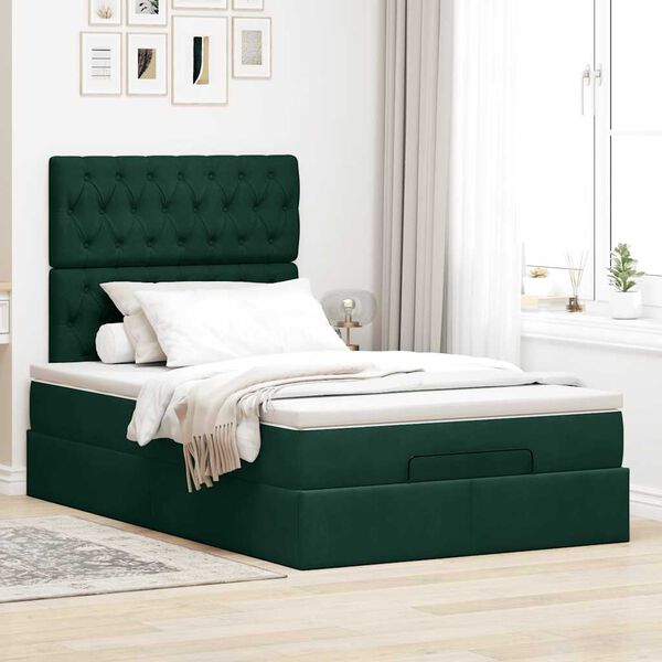 vidaXL Estructura cama otomana colchones terciopelo verde oscuro
