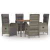 vidaXL Set comedor de jard&iacute;n 5 piezas con cojines rat&aacute;n sint&eacute;tico gris