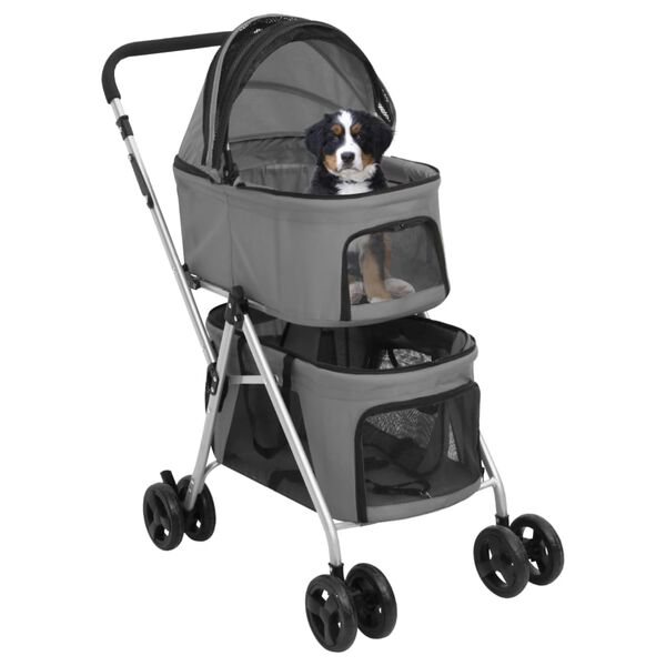 vidaXL Cochecito doble de perros plegable tela oxford gris 83x48x97cm
