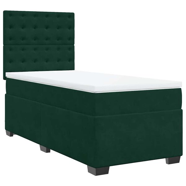 vidaXL Cama box spring con colch&oacute;n terciopelo verde oscuro 90x200 cm