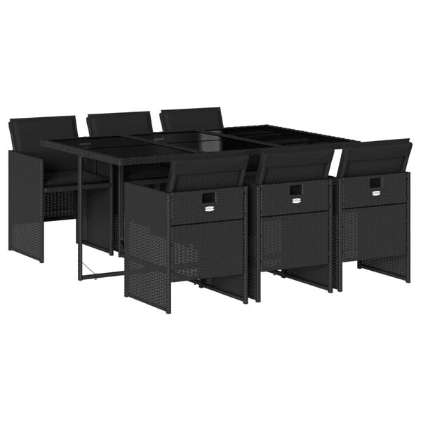 vidaXL Set de comedor de jard&iacute;n 7 pzas y cojines rat&aacute;n sint&eacute;tico negro