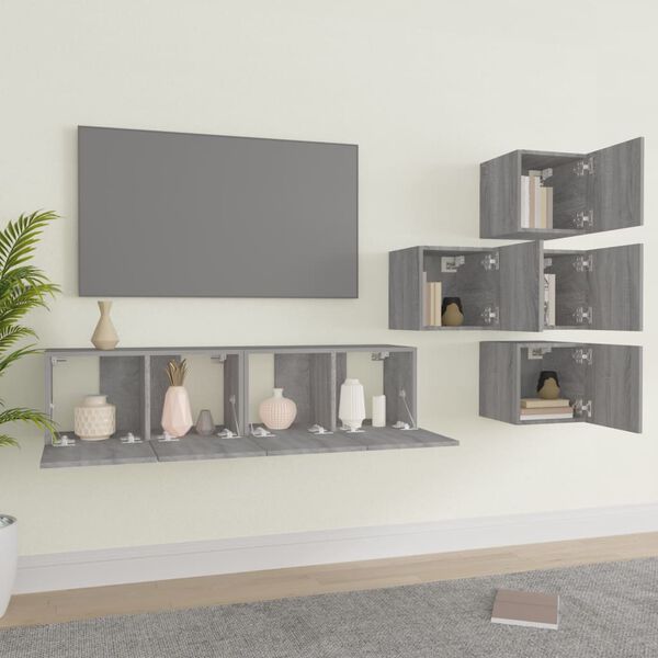 vidaXL Set de muebles para TV 6 pzas madera contrachapada gris Sonoma