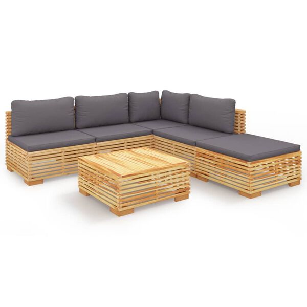vidaXL Juego muebles de jard&iacute;n 6 piezas y cojines madera maciza teca