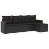 vidaXL Set de muebles de jard&iacute;n 5 pzas y cojines rat&aacute;n sint&eacute;tico negro