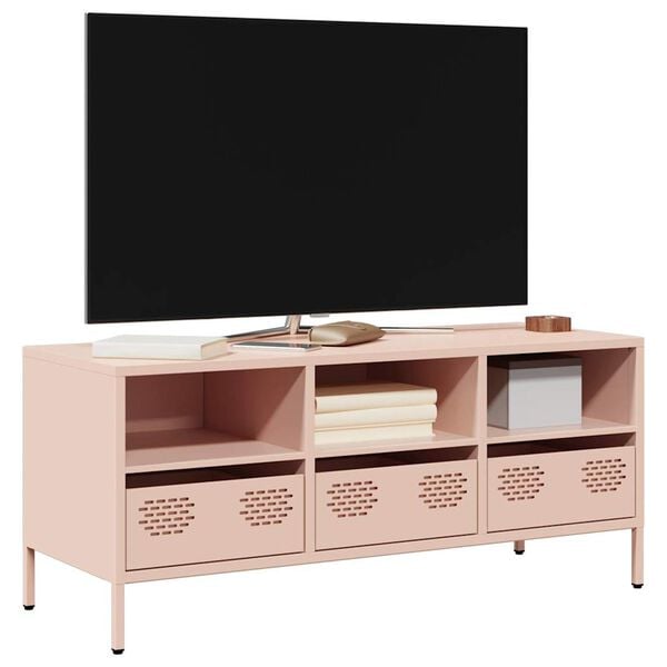 vidaXL Mueble para TV acero laminado en fr&iacute;o rosa 101,5x39x43,5 cm