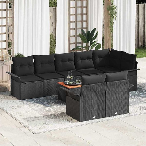 vidaXL Conjunto de sof&aacute;s de jard&iacute;n 9 pcs Negro rat&aacute;n sint&eacute;tico