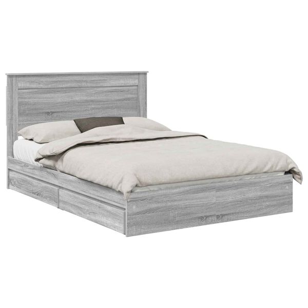 vidaXL Cama con almacenamiento con cabecera Gris Sonoma 140 x 200 cm