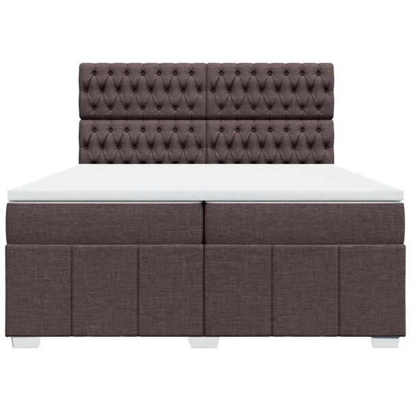 vidaXL Cama box spring con colch&oacute;n tela marr&oacute;n oscuro 200x200 cm