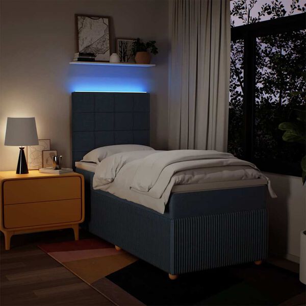 vidaXL Cama box spring con colch&oacute;n tela azul 90x200 cm