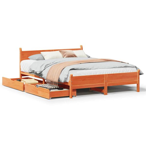 vidaXL Estructura de cama sin colch&oacute;n madera maciza marr&oacute;n 135x190 cm