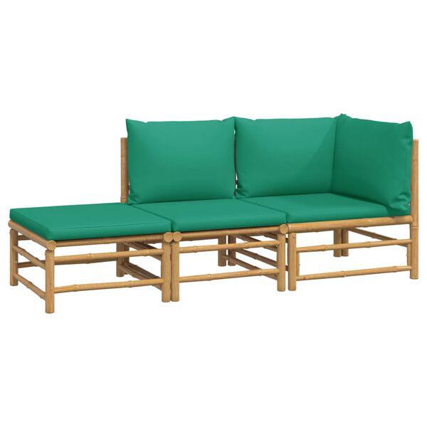 vidaXL Set de muebles de jardín 3 piezas bambú con cojines verde