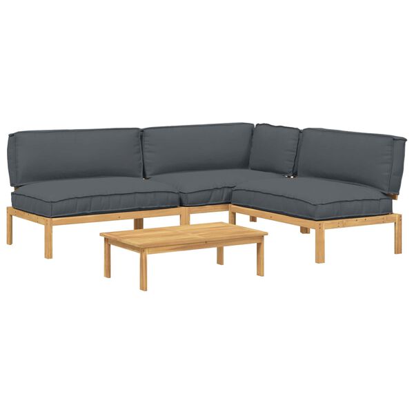 vidaXL Juego de Sof&aacute; con coj&iacute;n 4 pcs Antracita Madera de Acacia S&oacute;lida