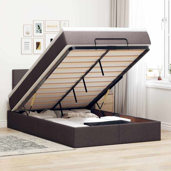 vidaXL Cama otomana con colch&oacute;n marr&oacute;n oscuro 120x200 cm tela