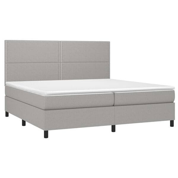 vidaXL Cama box spring con colch&oacute;n tela y LED gris claro 200x200 cm