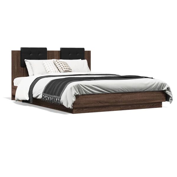 vidaXL Cama con cabecero madera de ingenier&iacute;a marr&oacute;n roble 150x200 cm