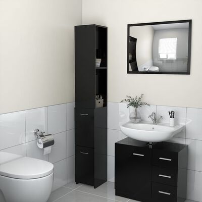 vidaXL Armario de baño madera contrachapada negro 25x26,5x170 cm
