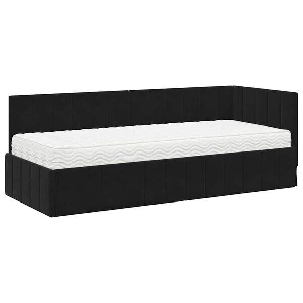 vidaXL Estructura de Cama Esquina con Colch&oacute;n 2 pcs Negro Terciopelo