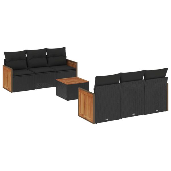 vidaXL Set de comedor de jard&iacute;n 7 pzas y cojines rat&aacute;n sint&eacute;tico negro
