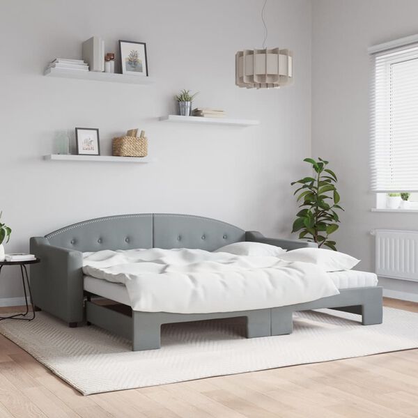 vidaXL Sofá cama nido con colchón tela gris claro 90x190 cm