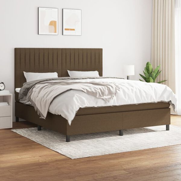 vidaXL Cama box spring con colch&oacute;n tela marr&oacute;n oscuro 180x200 cm