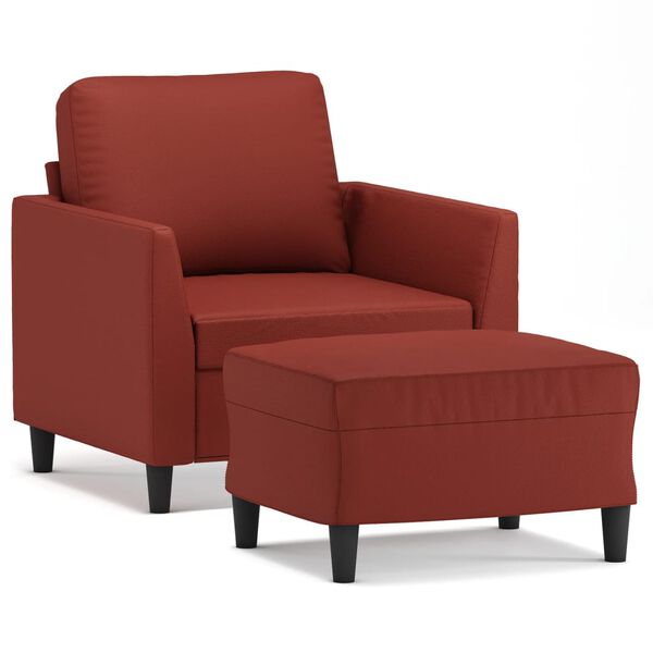 vidaXL Sill&oacute;n con taburete cuero sint&eacute;tico rojo tinto 60 cm