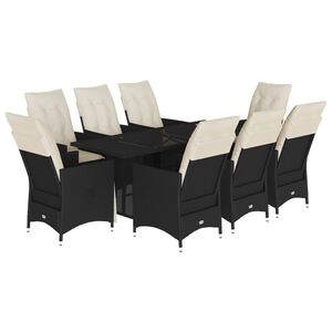 vidaXL Set de comedor de jard&iacute;n 9 pzas y cojines rat&aacute;n sint&eacute;tico negro