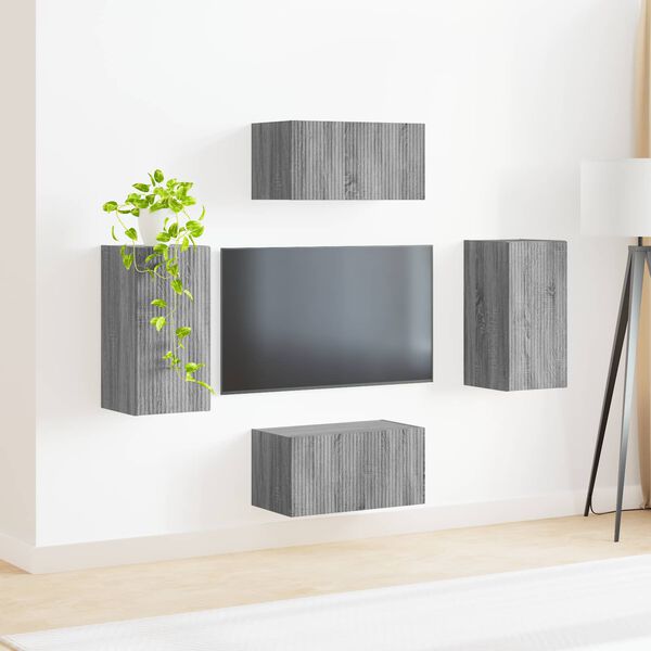 vidaXL Conjunto de mueble de TV 4 pcs Gris Sonoma Madera de ingenier&iacute;a