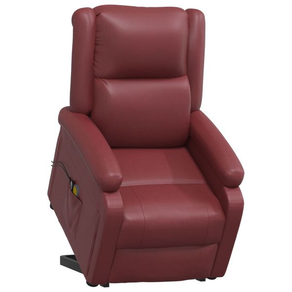 vidaXL Sill&oacute;n de masaje elevable cuero sint&eacute;tico rojo tinto