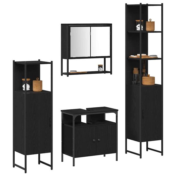 vidaXL Juego de muebles de ba&ntilde;o 4 pcs Roble Negro Madera contrachapada