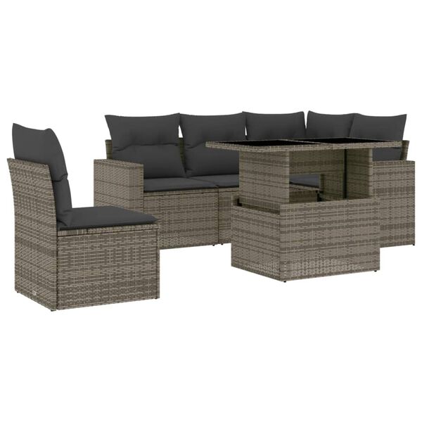 vidaXL Set de muebles de jardín 6 pzas y cojines ratán sintético gris