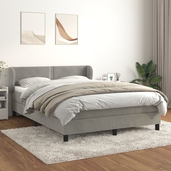 vidaXL Cama box spring con colch&oacute;n terciopelo gris claro 140x190 cm