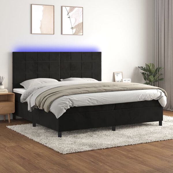 vidaXL Cama box spring colch&oacute;n y LED terciopelo negro 200x200 cm