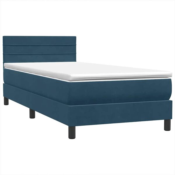 vidaXL Cama box spring con colch&oacute;n terciopelo azul oscuro 80x220 cm