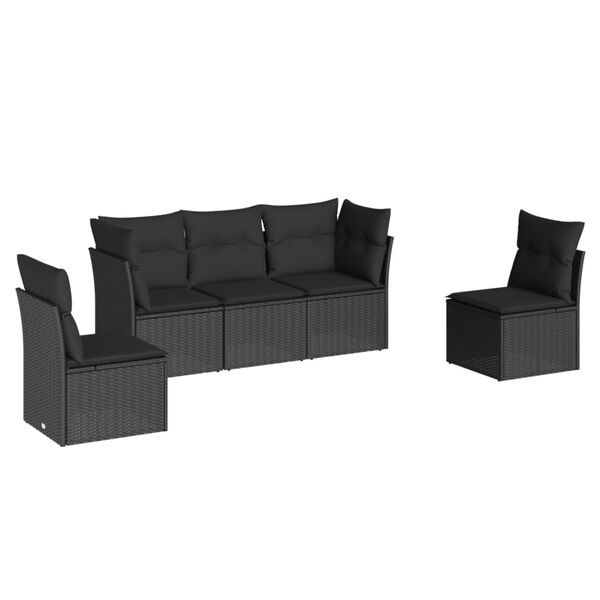 vidaXL Set de muebles de jardín 5 pzas y cojines ratán sintético negro