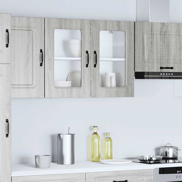vidaXL Armario de cocina de pared con puerta de cristal "Kalmar" de, madera de ingenier&iacute;a Sonoma gris
