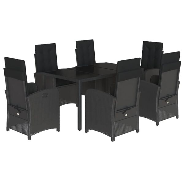 vidaXL Set de comedor de jard&iacute;n 7 pzas y cojines rat&aacute;n sint&eacute;tico negro