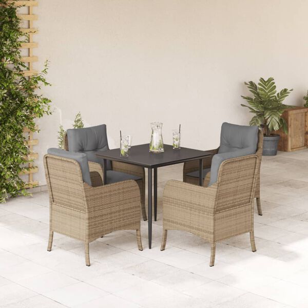 vidaXL Set comedor de jard&iacute;n 5 pzas con cojines rat&aacute;n sint&eacute;tico beige