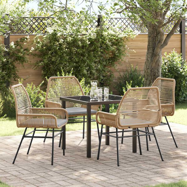 vidaXL Conjunto de Comedor de Jard&iacute;n 5 pcs Marr&oacute;n rat&aacute;n sint&eacute;tico
