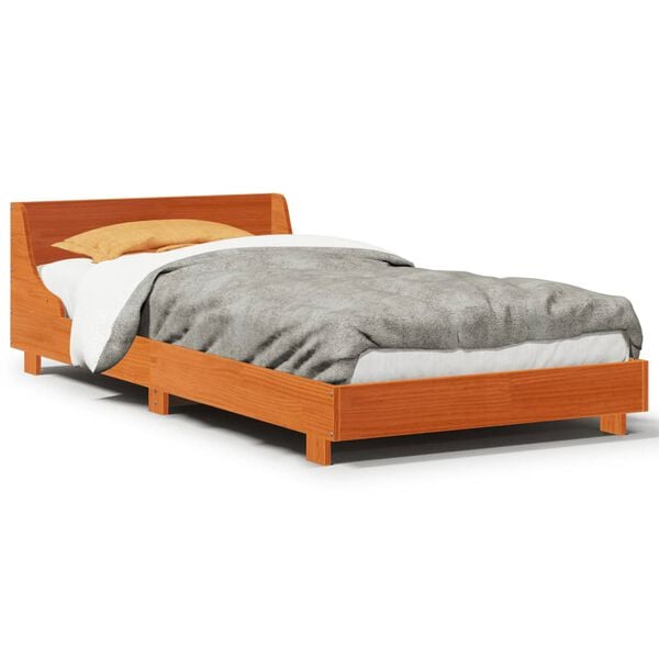 vidaXL Cama sin colch&oacute;n madera maciza de pino marr&oacute;n cera 100x200 cm