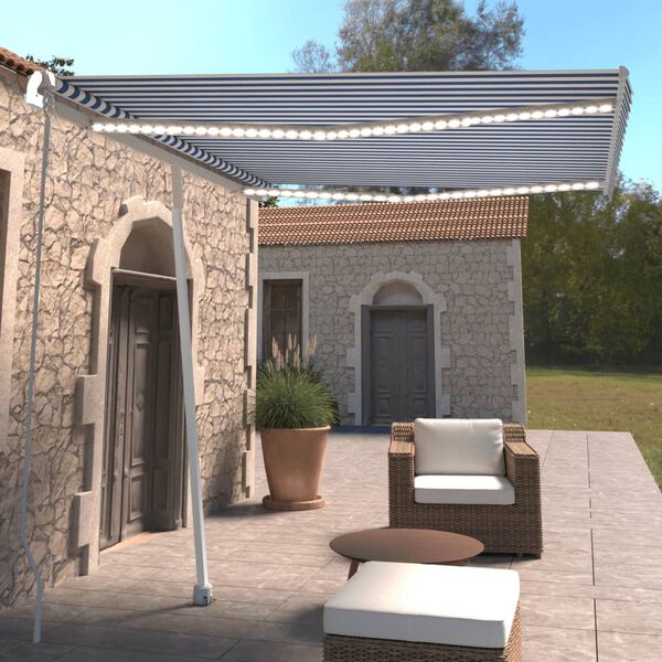 vidaXL Toldo manual retráctil con luz LED azul y blanco 300x250 cm