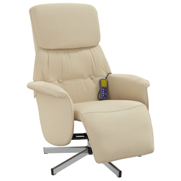 vidaXL Sill&oacute;n reclinable de masaje con reposapi&eacute;s tela color crema