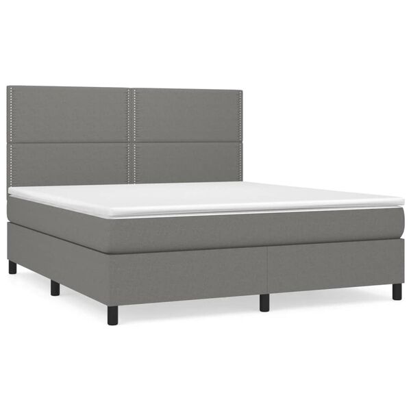 vidaXL Cama box spring con colch&oacute;n tela gris oscuro 180x200 cm