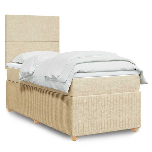 vidaXL Cama box spring con colch&oacute;n tela color crema 90x200 cm